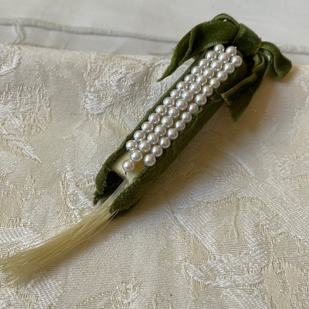 Vintage velvet Perl faux corn on the Cobb pin or ornament made in Japan